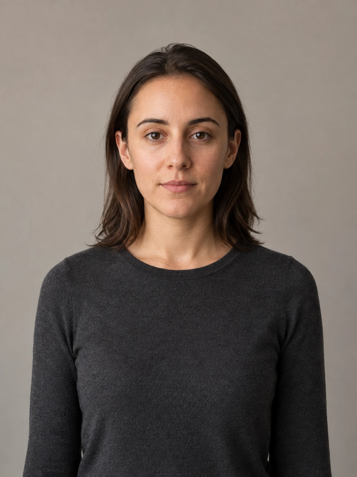 Neutral fictional adult portrait used as the fixed reference for background and relighting edits