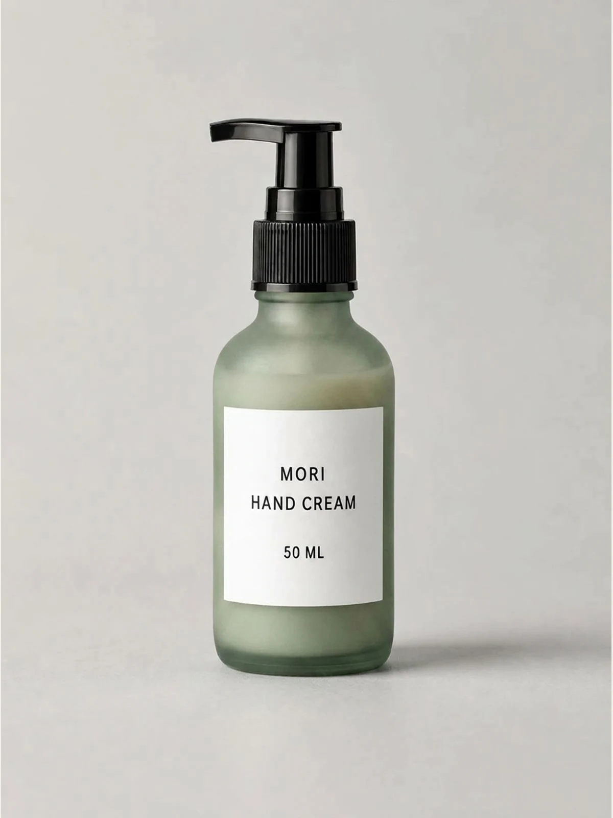 Nano Banana Pro MORI bottle edit from amber to frosted sage-green glass
