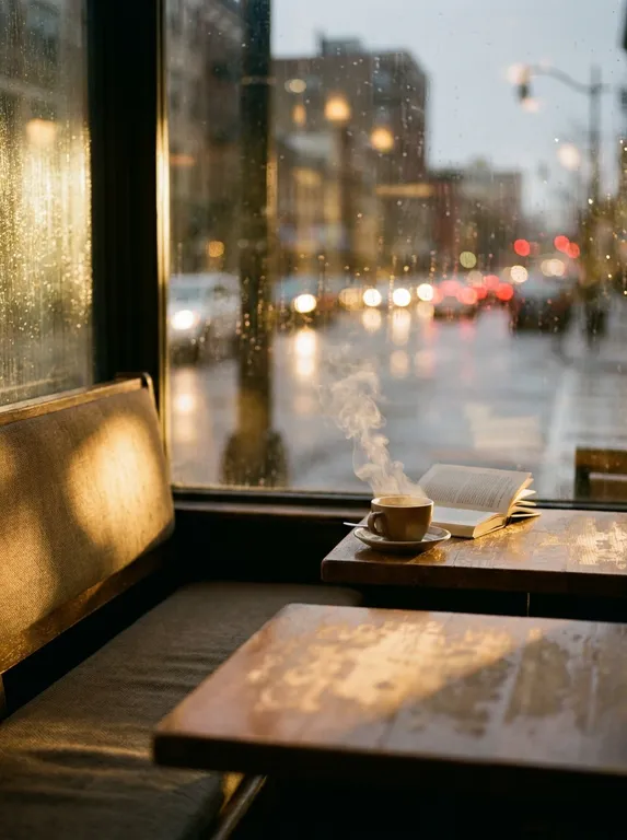Warm cafe window style reference from the LocalBanana style library